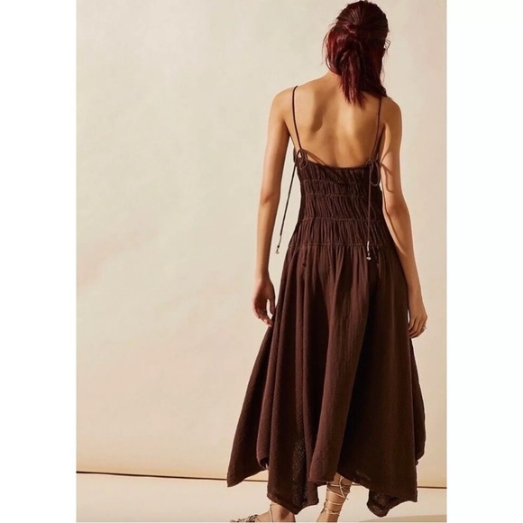 NWNT Free People Verbena Midi Dress  asymmetrical hem in chocolate Brown SZ S L - Picture 6 of 14